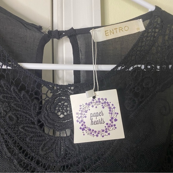 Entro small Black Lace Sleeveless Trapeze Swing Boho Dress - Picture 5 of 12